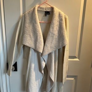 New Directions Cream shawl collar sweater size med.